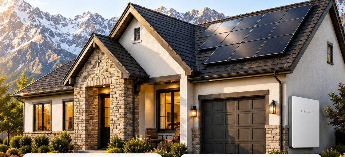 Utah home with solar panels and Tesla Powerwall battery backup